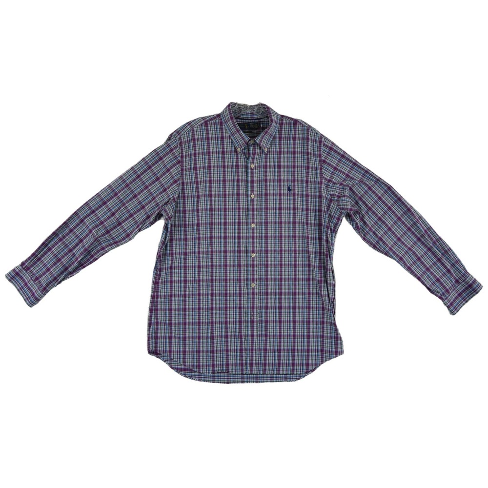 Ralph Lauren Performance Button Shirt Men's Size XL Purple‎ Blue Plaid Stretch